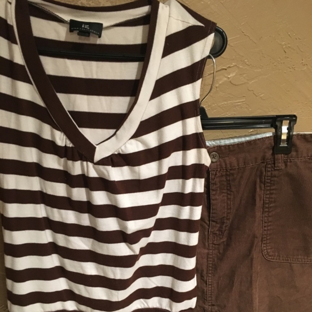 Old Navy Corduroy Skirt w/ White & Brown Blouse